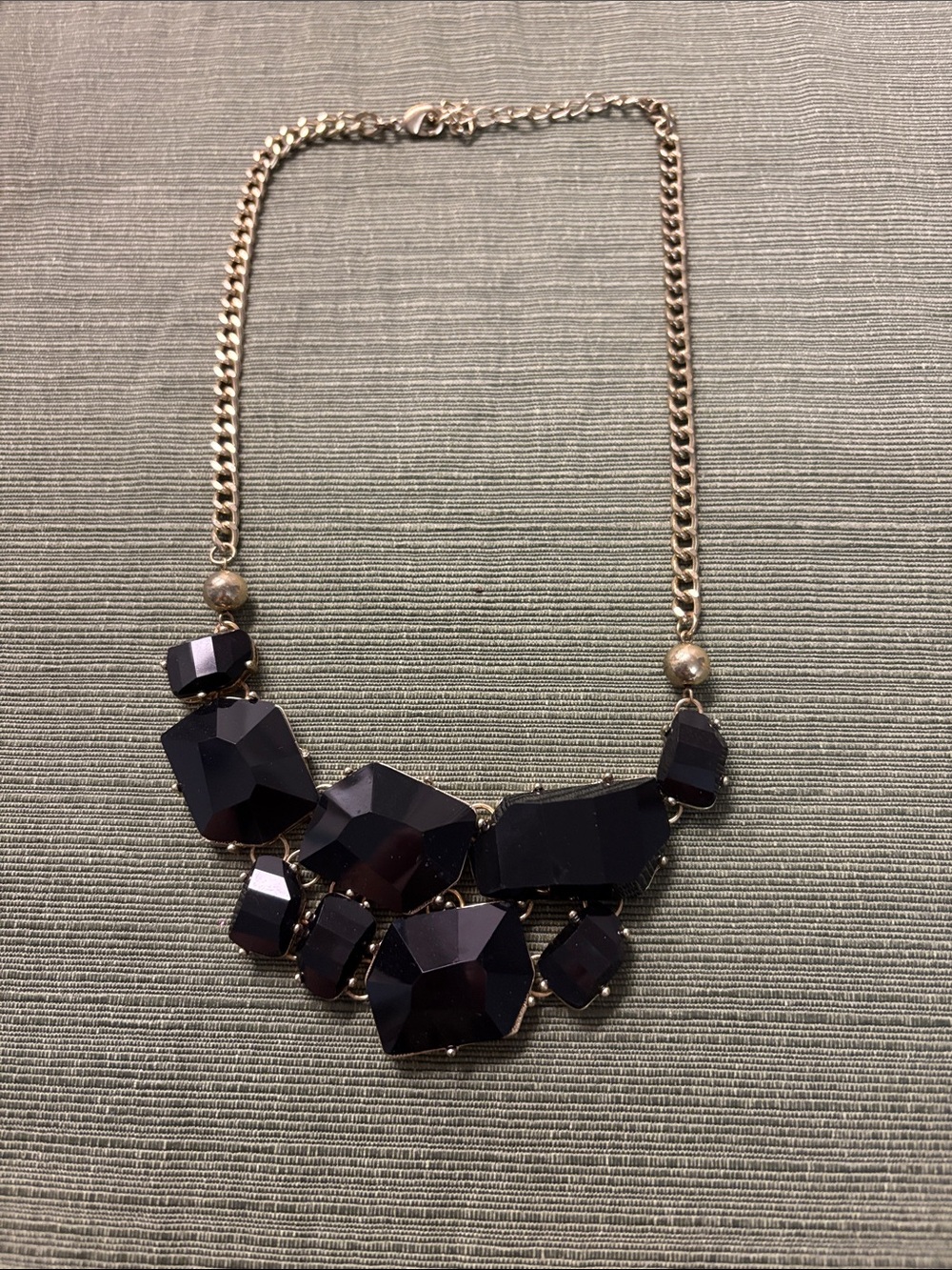 Gold-Chain Black Faceted Statement Necklace